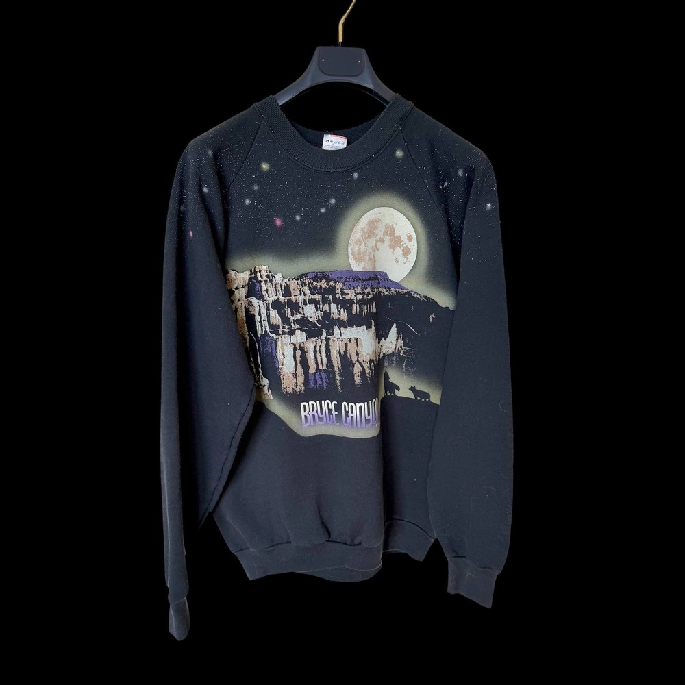 Vintage 1991 Bryce Canyon Sweatshirt Wolf Moon Black XL Mens